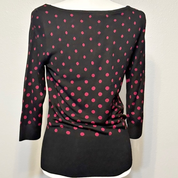 WHBM Black & Polka Dot 3/4 Sleeve Knit Pullover | Sz S - Picture 5 of 7